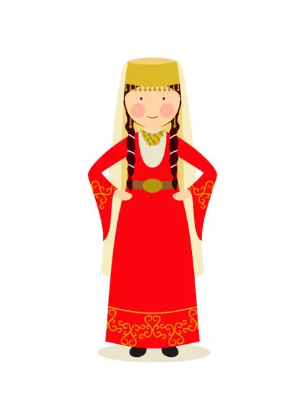 Vector illustration of Azerbaijan traditional clothing for women