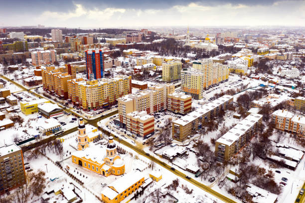 istock View from drone of snow covered Penza cityscape with Intercession Cathedral 1313331467