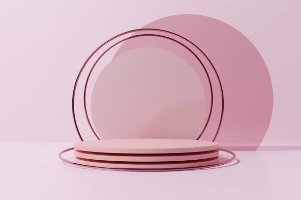 istock 3d render pink color round podius with glossy dark pink metallic rings 1313331517