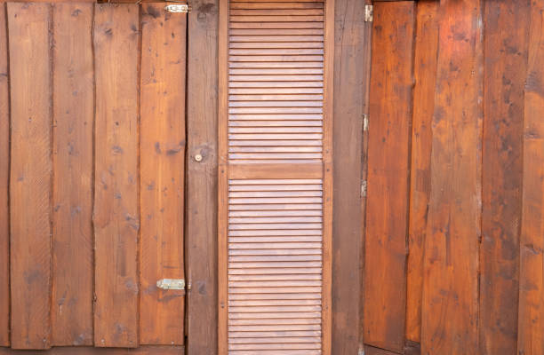 istock Wooden wall with door after a renovation 1313331593
