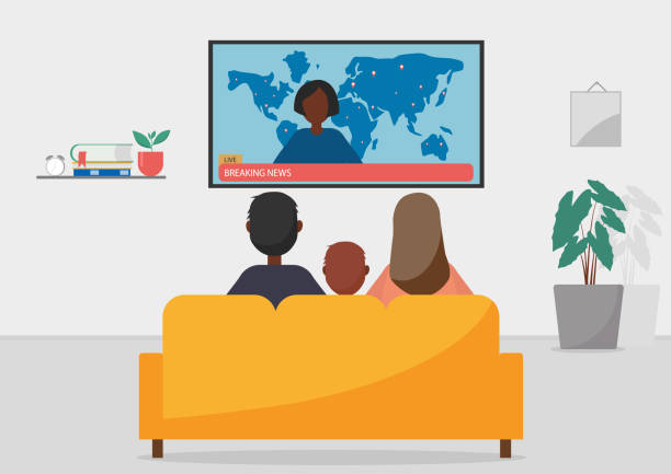 Family Sitting On Sofa At Home And Watching The Breaking News Stock  Illustration - Download Image Now - iStock