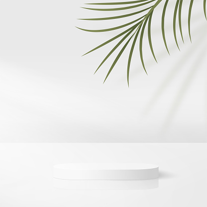 Abstract background with white color geometric 3d podiums. Vector illustration.
