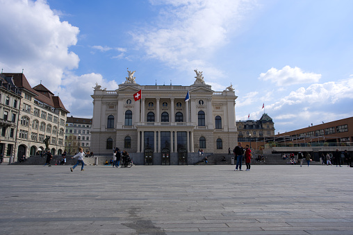 Zurich opera house at springtime. Photo taken April 19th, 2021, Zurich, Switzerland.