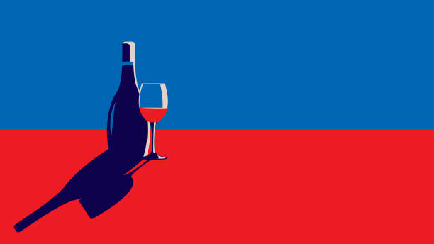 illustrations, cliparts, dessins animés et icônes de bouteille et glace avec le vin rouge dans un modèle minimal - silhouette wine retro revival wine bottle