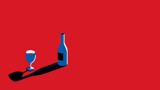 Bottle and glass with red wine Bottle and glass with red wine in a minimal style. wine illustrations stock illustrations