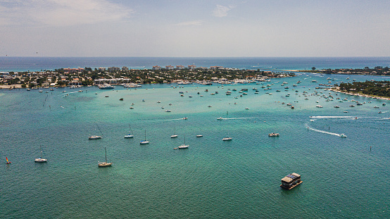 Mui Ne fishing village seen from above with hundreds of boats anchored to avoid storms, this is a beautiful bay in central Vietnam