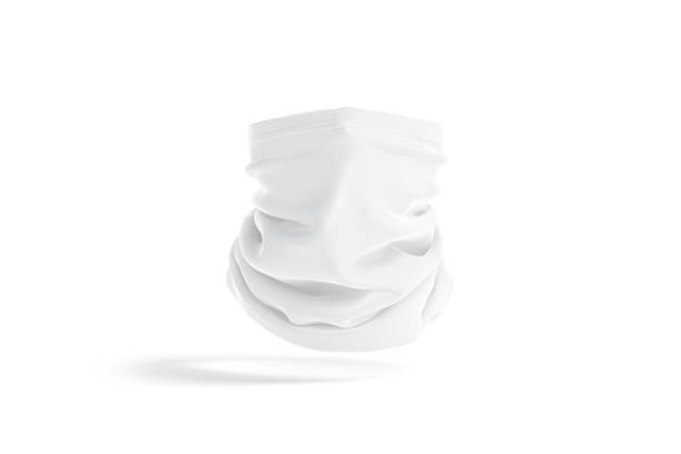 blank white neck gaiter mockup, front view, no gravity - neckerchief imagens e fotografias de stock