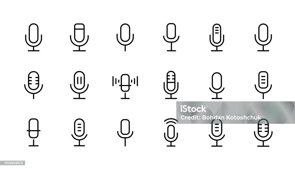 Icone microfono in stile linea. Tratto modificabile. Illustrazione vettoriale stock - arte vettoriale royalty-free di Icona
