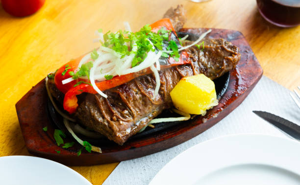 istock Delicious grilled beef steak with potatoes and vegetables 1313346533