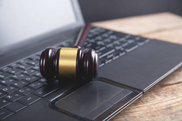 istock Judge gavel with computer. Concept of internet crime. 1313347864