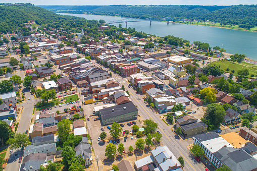 Aerial View of Scenic Madison Indiana and Ohio River