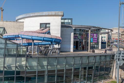 Sheffield, South Yorkshire, England - April 19 2021: Ponds Forge Leisure Centre in central Sheffield