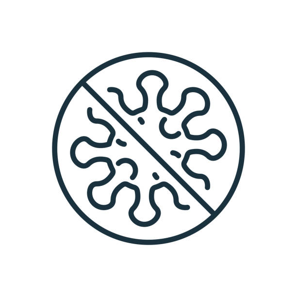 Stop Virus Cell Influenza. Virus Bacteria line icon. Coronavirus Icon with Prohibit Sign. Covid-19 line pictogram. Sign caution coronavirus. Editable Stroke. Vector illustration Stop Virus Cell Influenza. Virus Bacteria line icon. Coronavirus Icon with Prohibit Sign. Covid-19 line pictogram. Sign caution coronavirus. Editable Stroke. Vector illustration. antiviral drug stock illustrations
