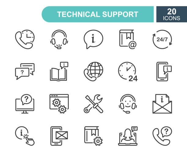 Set of Help and Support line icons. Phone Assistant, Online Help, Video Chat and Faq line icons. Internet Support and Contact service. Round Clock Call Center. Editable Stroke. Vector Illustration Set of Help and Support line icons. Phone Assistant, Online Help, Video Chat and Faq line icons. Internet Support and Contact service. Round Clock Call Center. Editable Stroke. Vector Illustration. it support stock illustrations