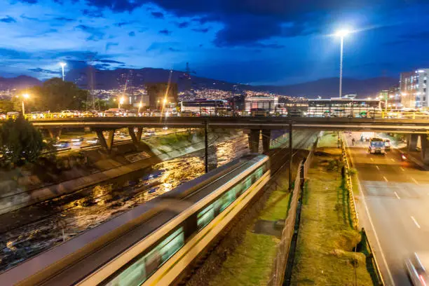 Photo of MEDELLIN, COLOMBIA - SEPTEMBER 1: Highway and metro tracks in Medellin.