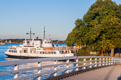 HELSINKI, FINLAND - AUGUST 24, 2016: Ferry at Suomenlinna Sveaborg , sea fortress in Helsinki