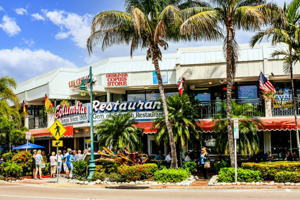 People enjoying the shopping plazas around St. Armand's Circle on Lido Key island near Sarasota, FL, USA stock photo