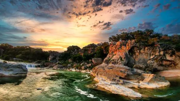 Surreal sunset over Pedernales State Park in Dripping Springs, Texas.