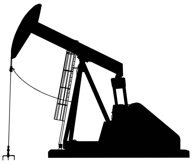 ilustraciones, imágenes clip art, dibujos animados e iconos de stock de silueta de oil pump jack - oil industry drill tower place of work
