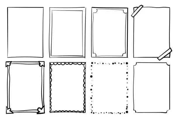 Vector illustration of Hand drawn frames. Handdrawn scribble simple box. Vector empty drawing borders.