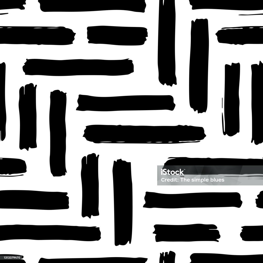 Brush Strokes Seamless Pattern In Black And White Stock Illustration ...