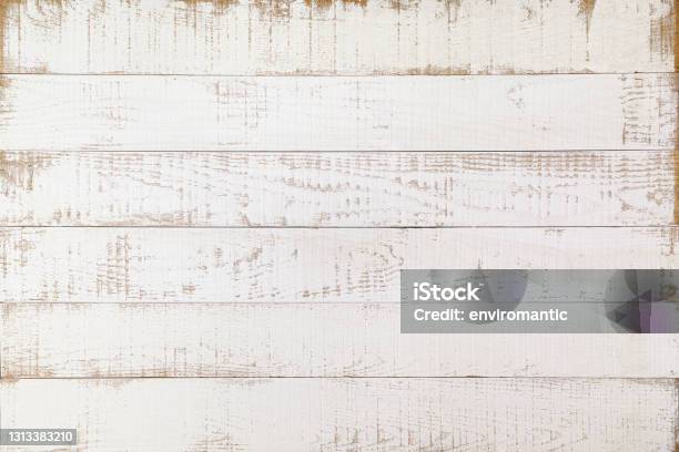 Old Weathered Abstract Whitecolored Paneled Oak Wood Background With Lots Of Wood Grain And Texture Stock Photo - Download Image Now