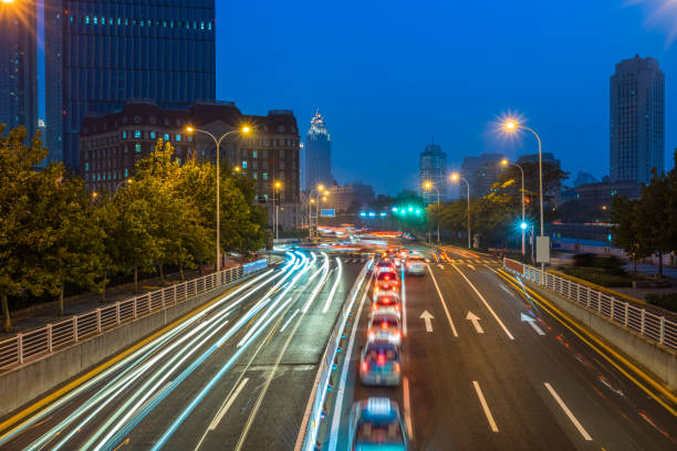 istock Traffic light trails of Tianjin 1313386231