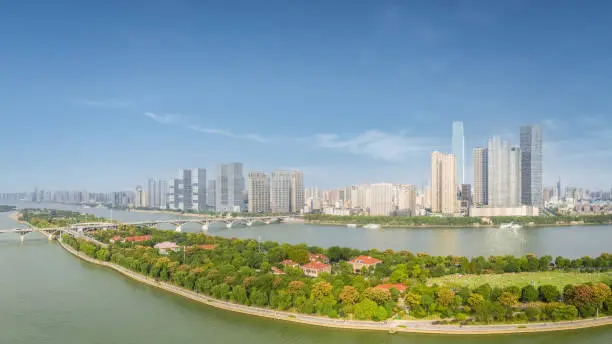 beautiful changsha cityscape against a sunny sky, hunan province, China