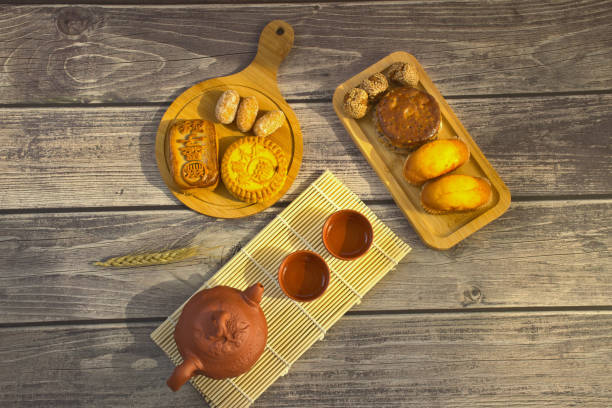 istock Various desserts, moon cakes, egg yolk pies and sesame balls, etc. top view 1313388009