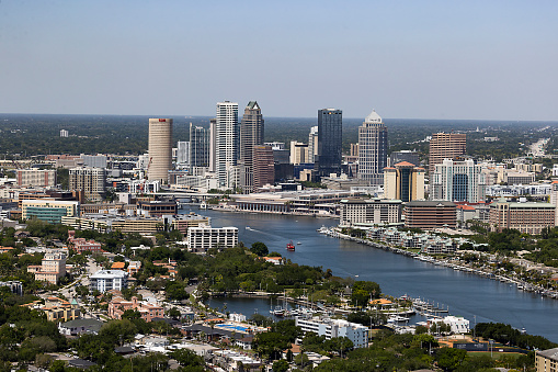 Aerial view of skyline of Tampa Florida photograph taken April 2021
