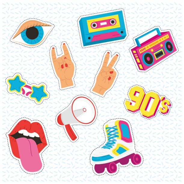 ten nineties patches ten nineties patches set icons junior high age stock illustrations