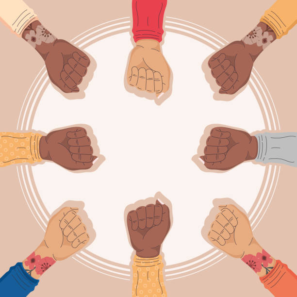 interracial activists hands interracial activists fists hands around civil rights stock illustrations