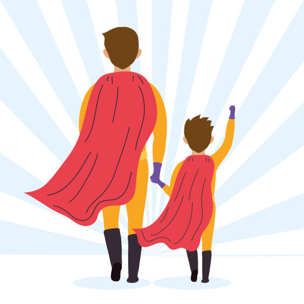 super dad and son back super dad and son back heros characters funny fathers day stock illustrations