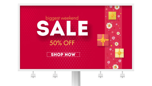 Biggest sale. Billboard red banner. Abstract pattern with gift boxes, pearls and Spring flowers. Vector 3d illustration. Biggest sale. Billboard red banner. Abstract pattern with gift boxes, pearls and Spring flowers. Vector 3d illustration biggest stock illustrations
