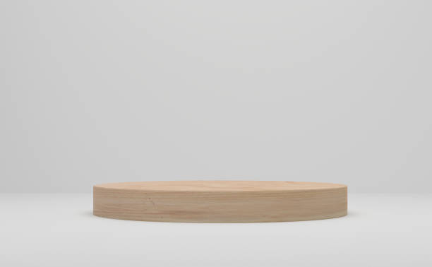 istock 3d rendering. Wood podium on white background. Abstract minimal scene with geometric. 1313394347