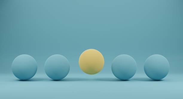istock Yellow spheres outstanding among blue circle on blue background. 1313394877
