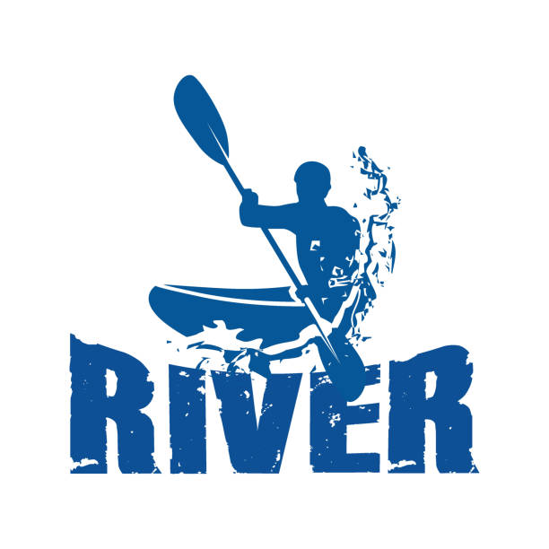 stockillustraties, clipart, cartoons en iconen met rivier kano sport logo met splash water - kano op rivier