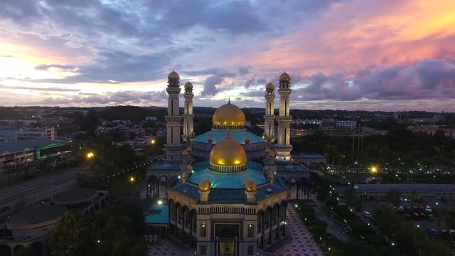 aerial footage of mosque Jame' Asr Hassanil Bokliah at Brunei Darussalam