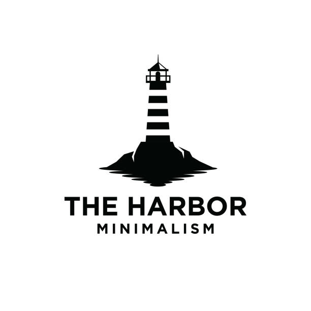 빈티지 프리미엄 미니멀리즘 등대 벡터 디자인 - direction sea lighthouse landscape stock illustrations