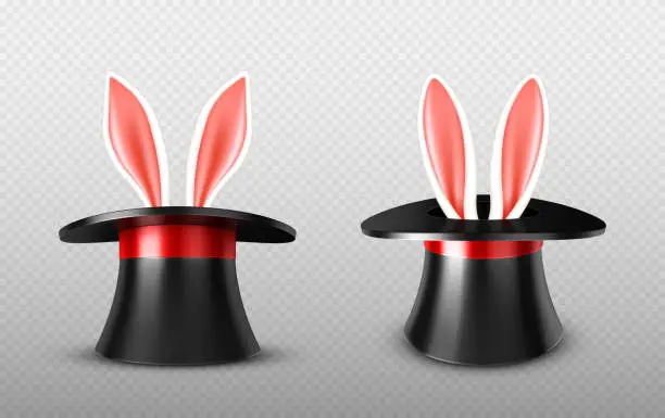 Vector illustration of Rabbit ears stick out magician top hat cylinder