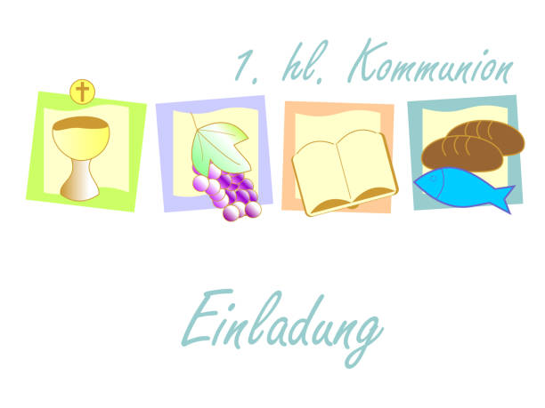 Invitation Card for communion Invitation Card for communion with religious symbols christian fish clip art stock illustrations