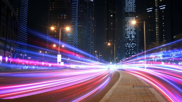 Rush hour traffic fast moving,Fast moving traffic drives time lapse moving fast light road lane effect line light cg