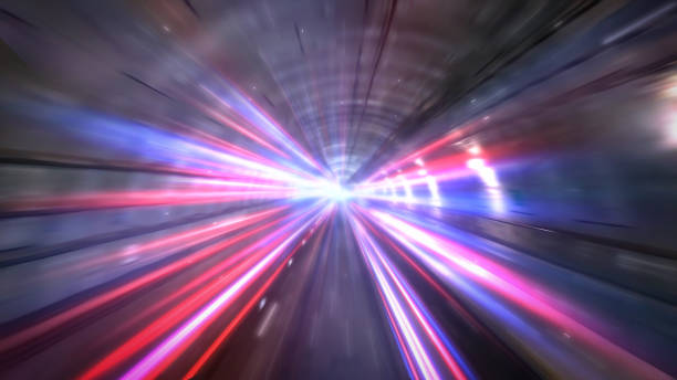 istock Rush hour traffic fast moving,Fast moving traffic drives time lapse moving fast light each subway lane effect line light cg 1313403745