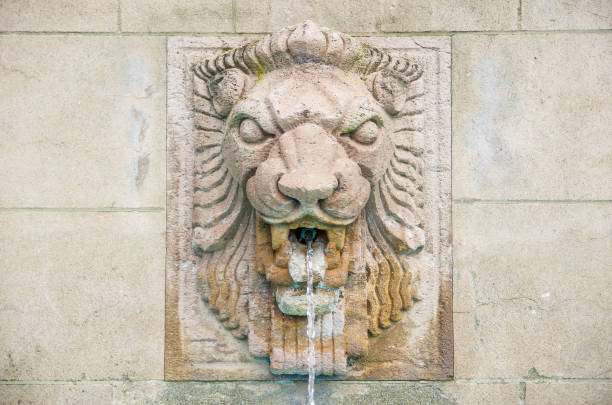 Lion head fountain sculpture details