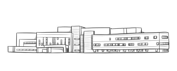 Modern Hospital A large, contemporarily designed, hospital hospital drawings stock illustrations