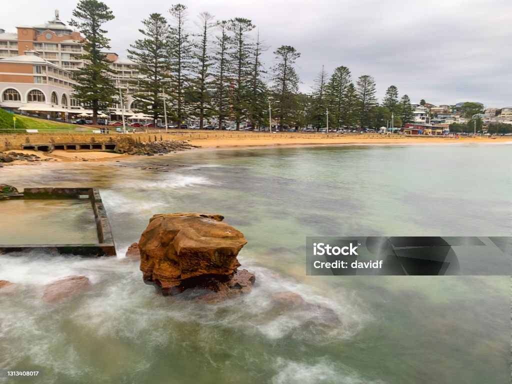 Blurred water with the ocean pool at Terrigal, NSW Australia Stock Photo