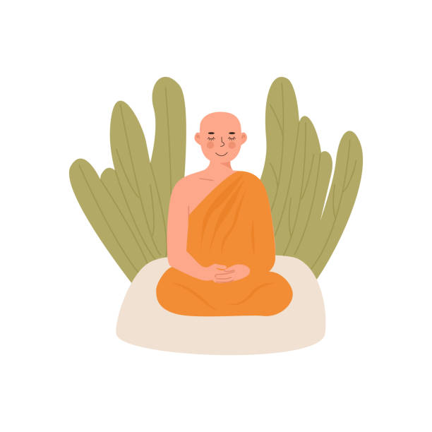 Cartoon Thai Monk Sitting Peacefully In Meditation Illustrations,  Royalty-Free Vector Graphics & Clip Art - iStock