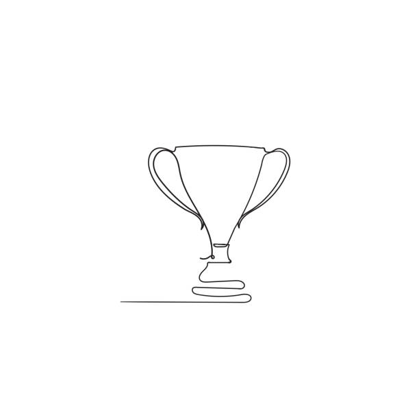 рука обращается каракули награду трофей иллюстрации вектор в непрерывной линии искусства рисунок - забить гол иллюстрации stock illustrations