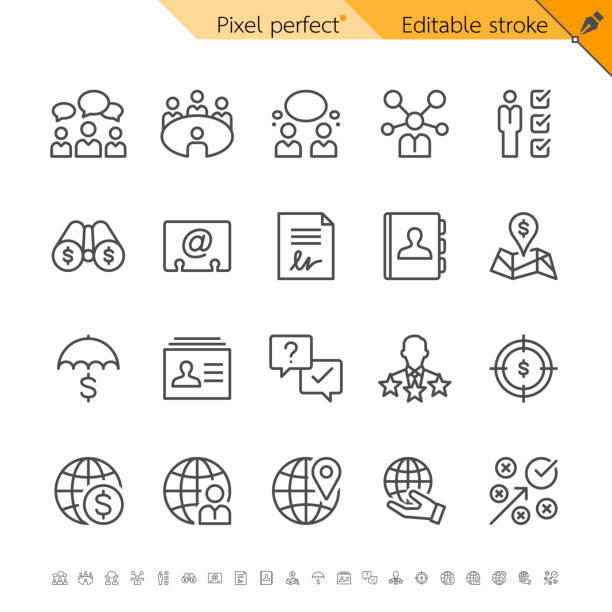 business_5 Business thin icons. Pixel perfect. Editable stroke. conference table stock illustrations