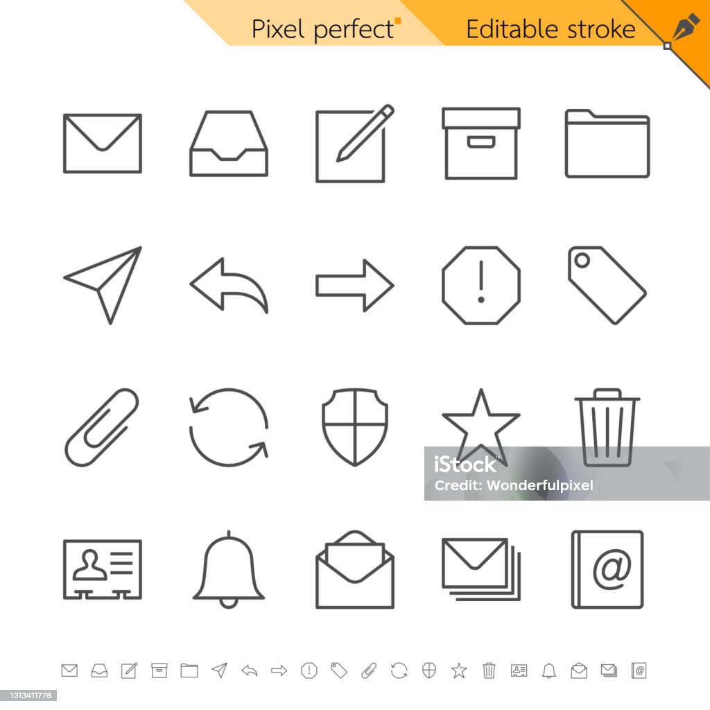 email Email thin icons. Pixel perfect. Editable stroke. Icon Symbol stock vector
